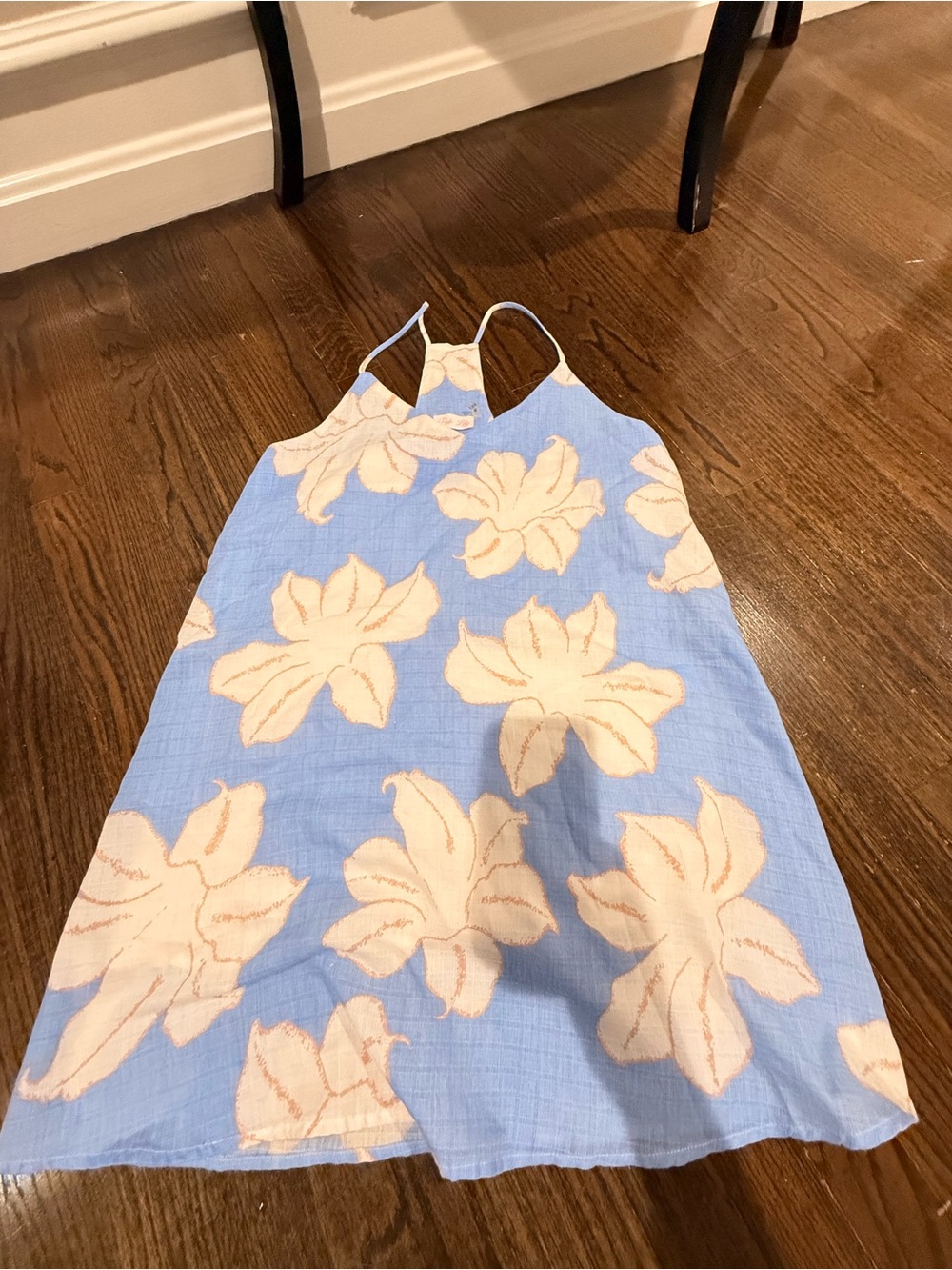 Blue Floral Sundress with Cream Flower Print